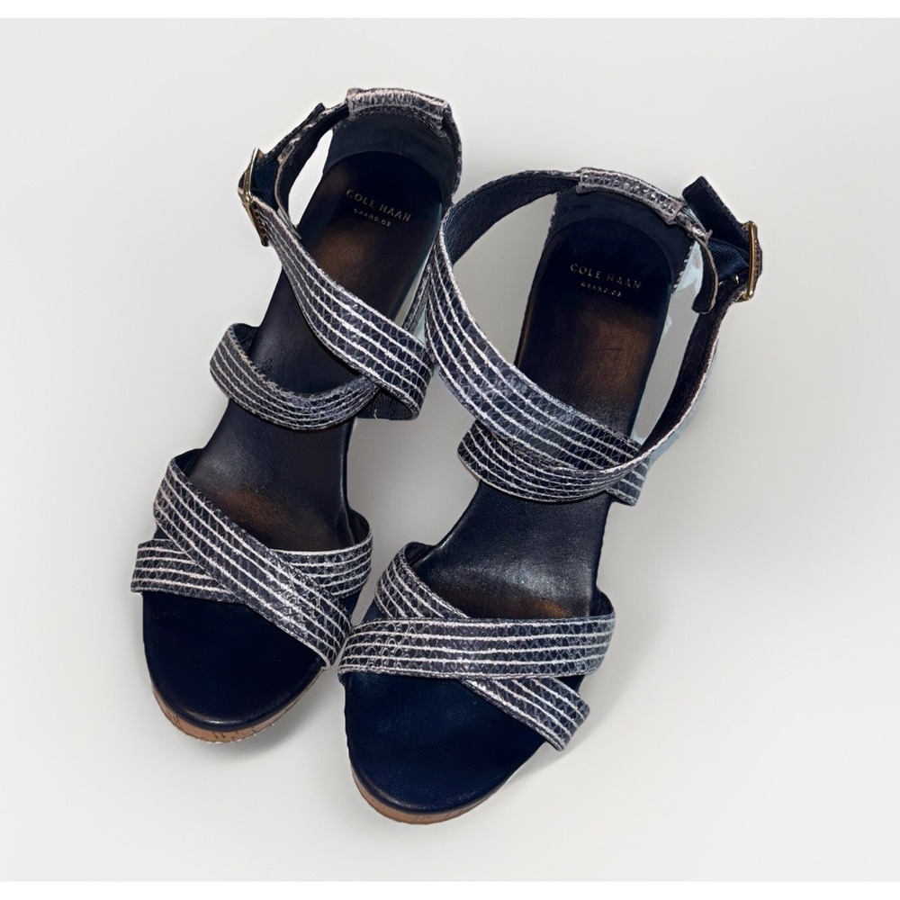 Cole Haan Grand Women's Shoes Jillian Wedge Criss-Cross Sandals Blue‎ Size 10 B
